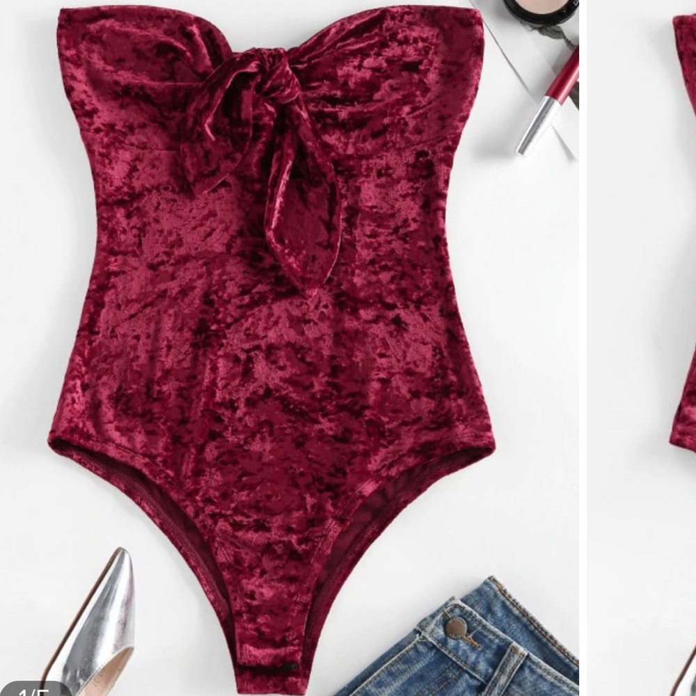 Zaful Bowknot Velvet Bodysuit